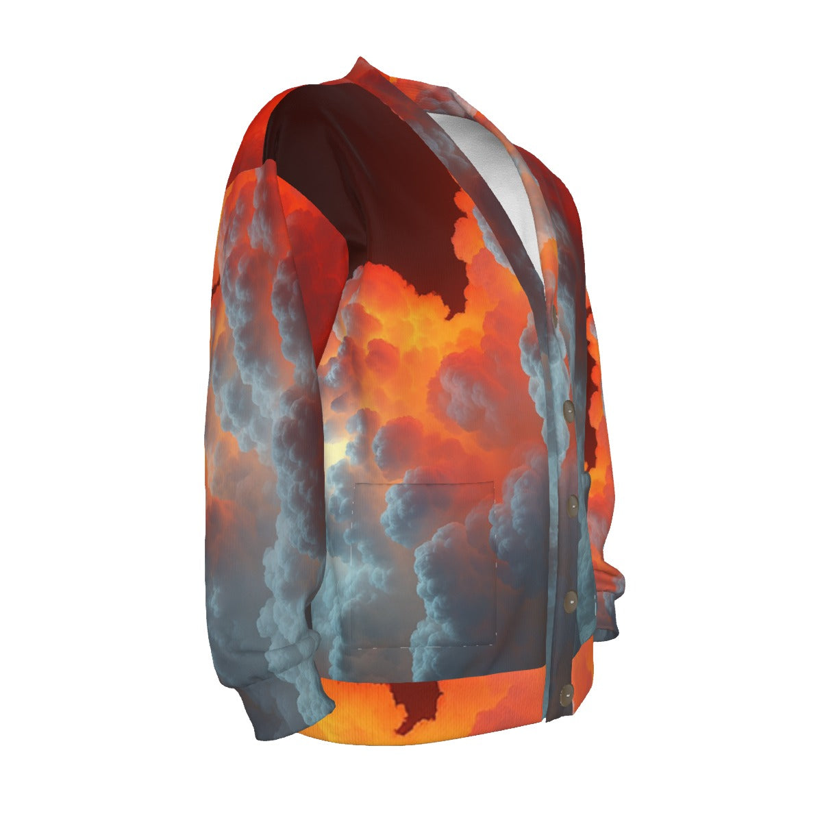 Unisex V-neck Knitted Fleece Cardigan With Button Closure