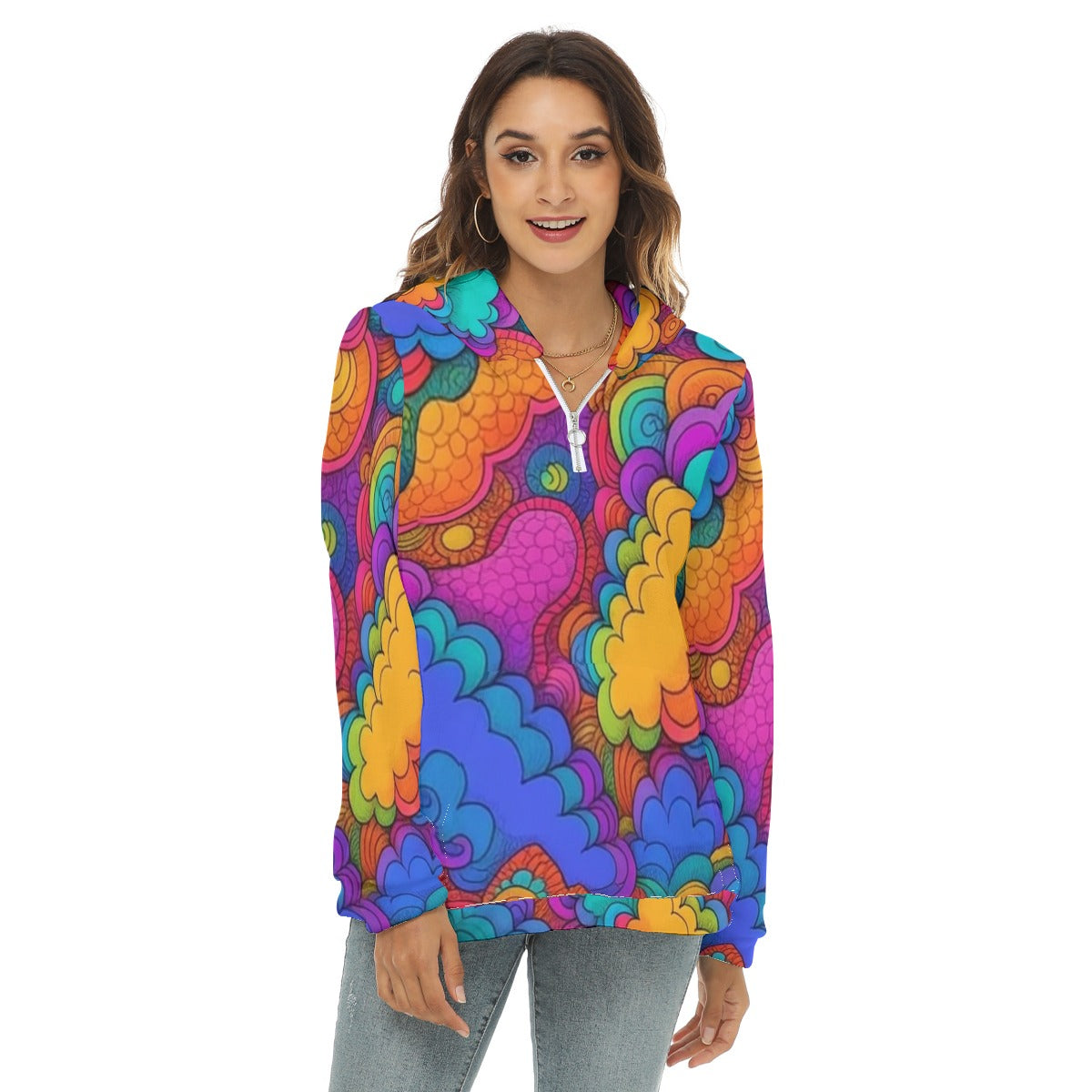 Women's Borg Fleece Hoodie With Half Zip