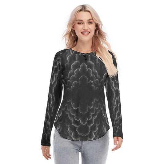 Women's Raglan Sleeves U-Shaped Hem Long Sleeves Blouse