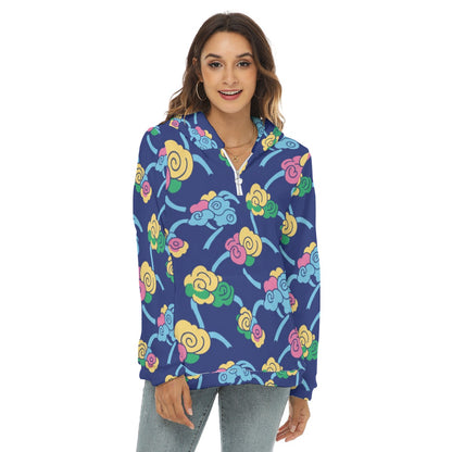 Women's Borg Fleece Hoodie With Half Zip