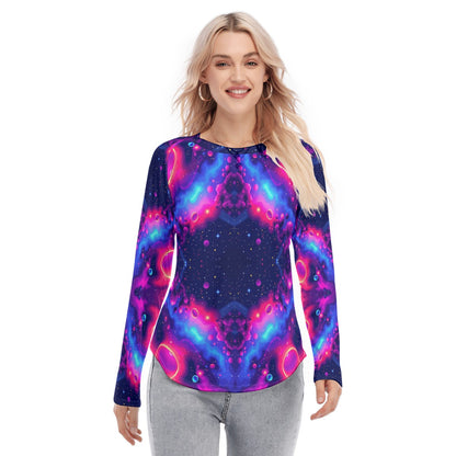 Women's Raglan Sleeves U-Shaped Hem Long Sleeves Blouse
