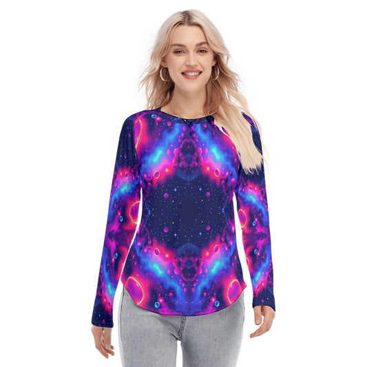 Women's Raglan Sleeves U-Shaped Hem Long Sleeves Blouse
