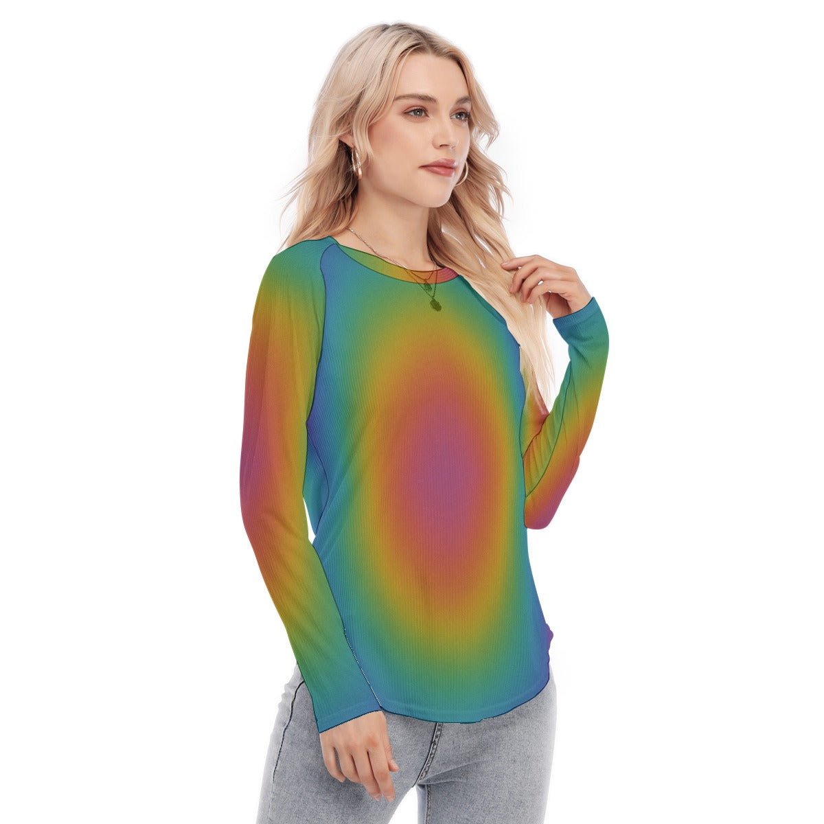 Women's Raglan Sleeves U-Shaped Hem Long Sleeves Blouse