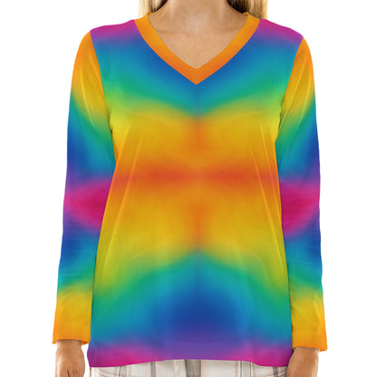 Women's Loose V-Neck T-Shirt With Long Sleeve