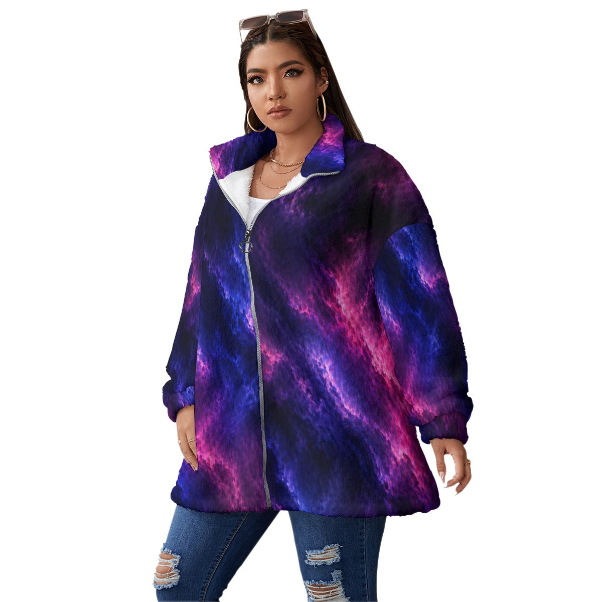 Unisex Borg Fleece Stand-up Collar Coat With Zipper Closure(Plus Size)