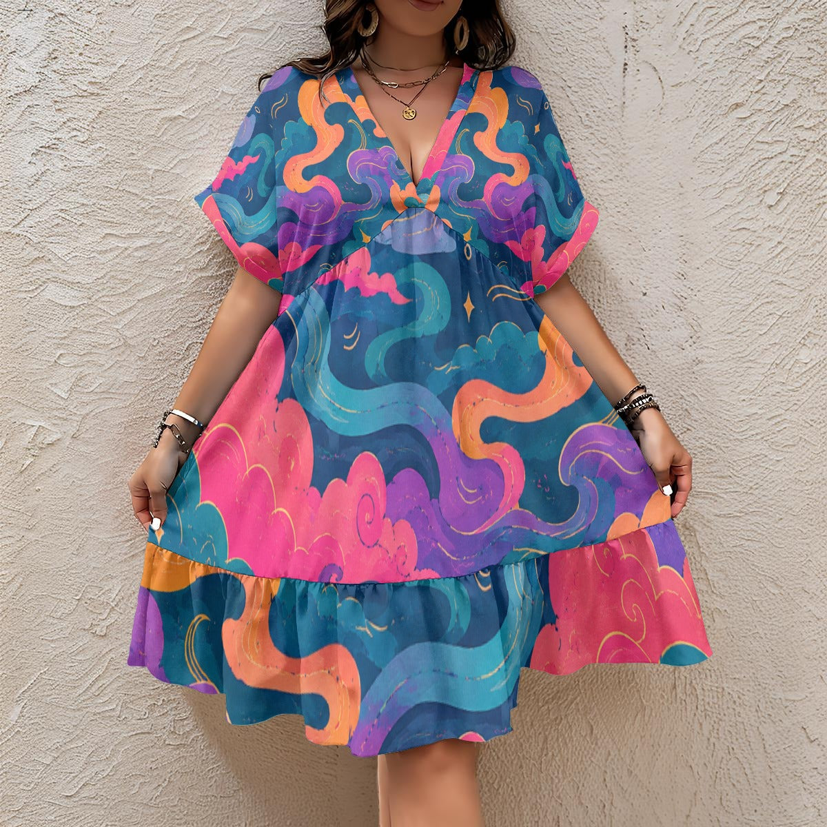 Women's Floral V-Neck Short Sleeve Dress by O’Nimbus