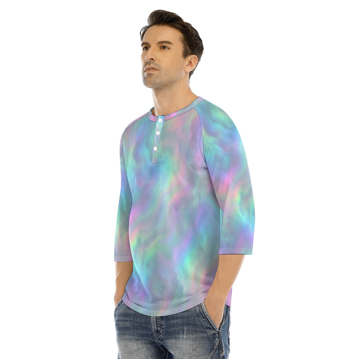 Men's Bracelet Sleeve T-shirt With Button Closure - view 3