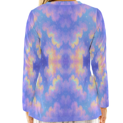 Women's Loose V-Neck T-Shirt With Long Sleeve