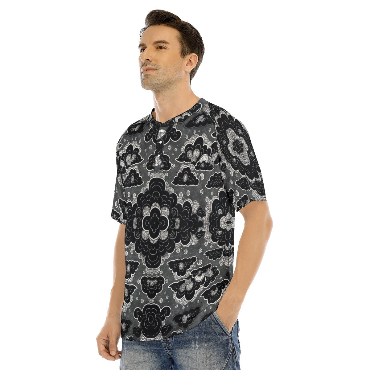 Men's Raglan Sleeve T-shirt With Button Closure