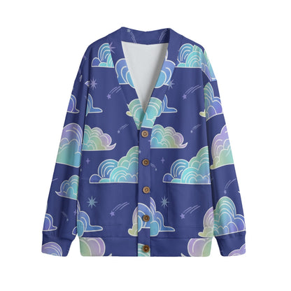 Unisex V-neck Knitted Fleece Cardigan With Button Closure