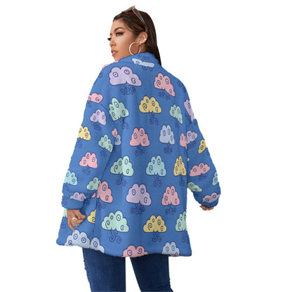 Unisex Borg Fleece Stand-up Collar Coat With Zipper Closure(Plus Size)