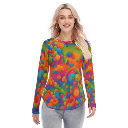 Women's Raglan Sleeves U-Shaped Hem Long Sleeves Blouse