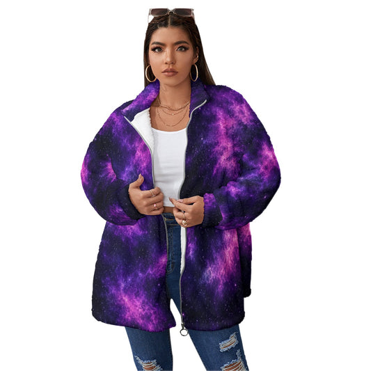 Unisex Borg-Fleece Stand-Up Collar Zip Coat — Plus Size - view 1