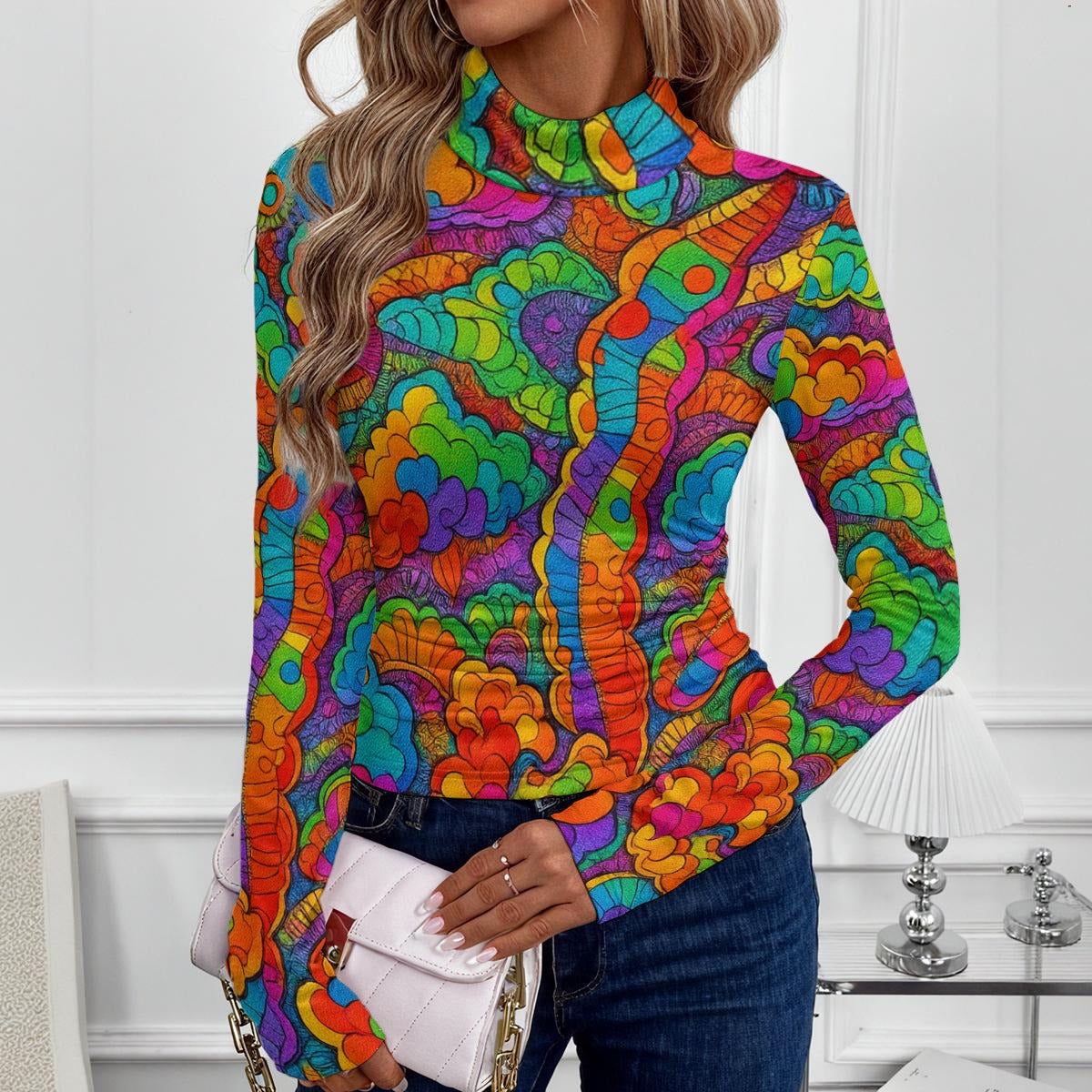 Women's Women's High-Neck Top With Long Sleeve