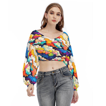 Women's V-neck Long Sleeve Cropped Sweatshirt