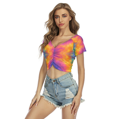 Women's Raglan Drawstring Front Crop Tee