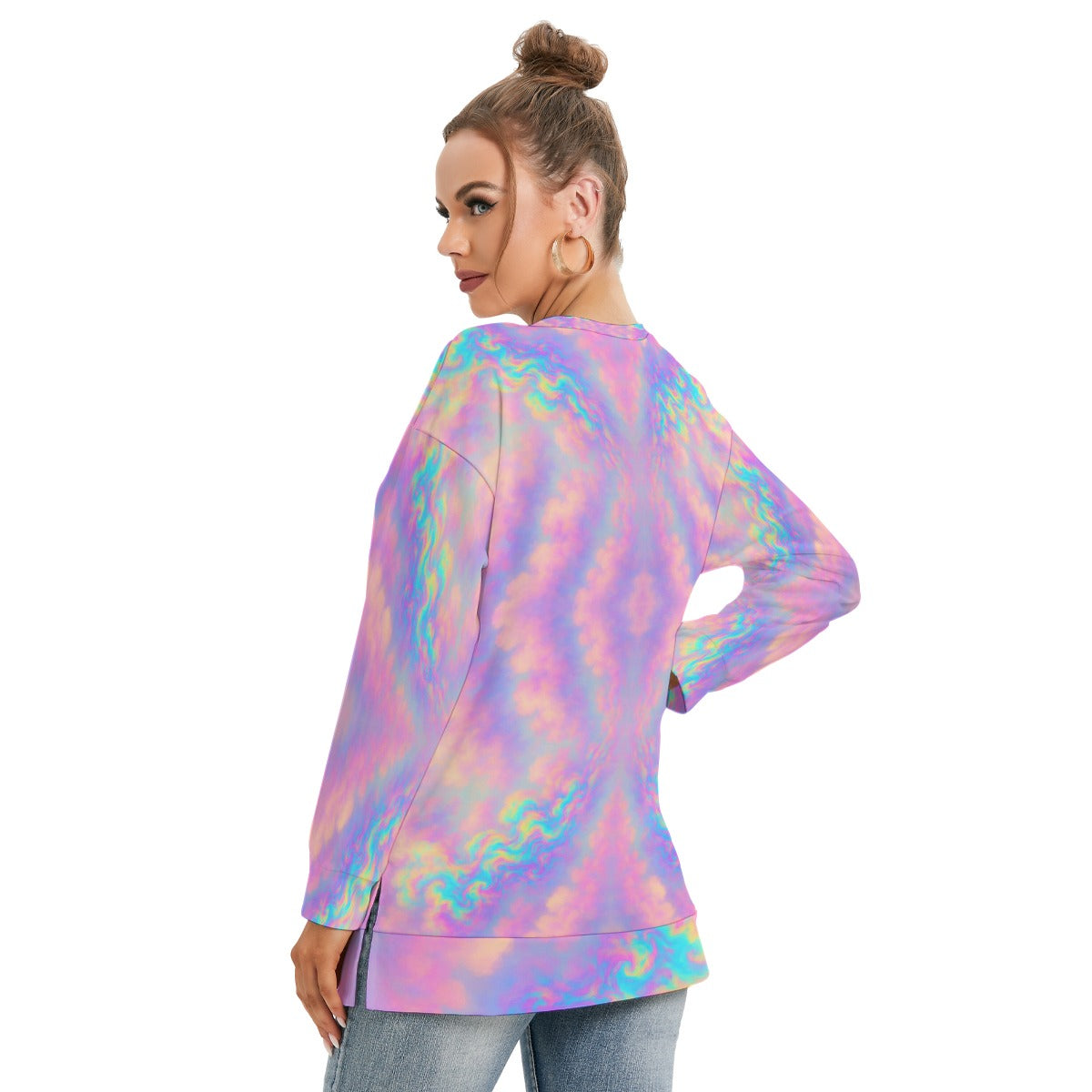 Women's Side Split O-neck Sweatshirt