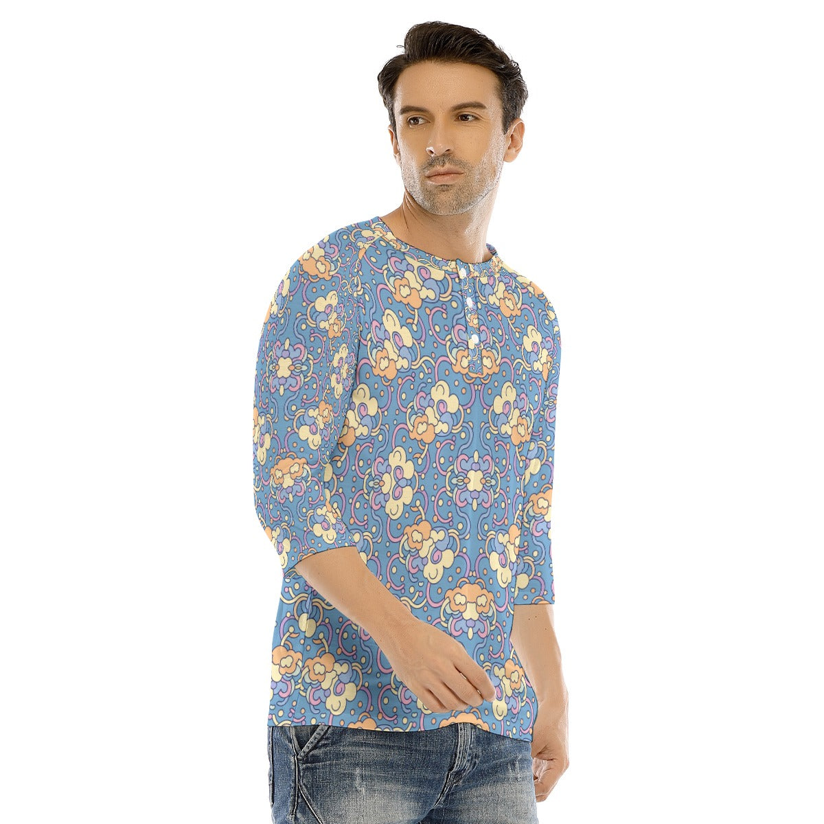 Men's Bracelet Sleeve T-shirt With Button Closure - view 2