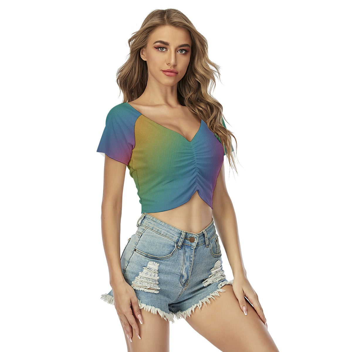 Women's Raglan Drawstring Front Crop Tee