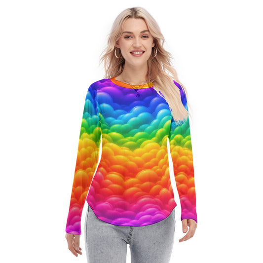 Women's Raglan Sleeves U-Shaped Hem Long Sleeves Blouse