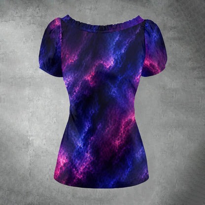 All-over print Women's Puff Sleeve Pleated Shirt