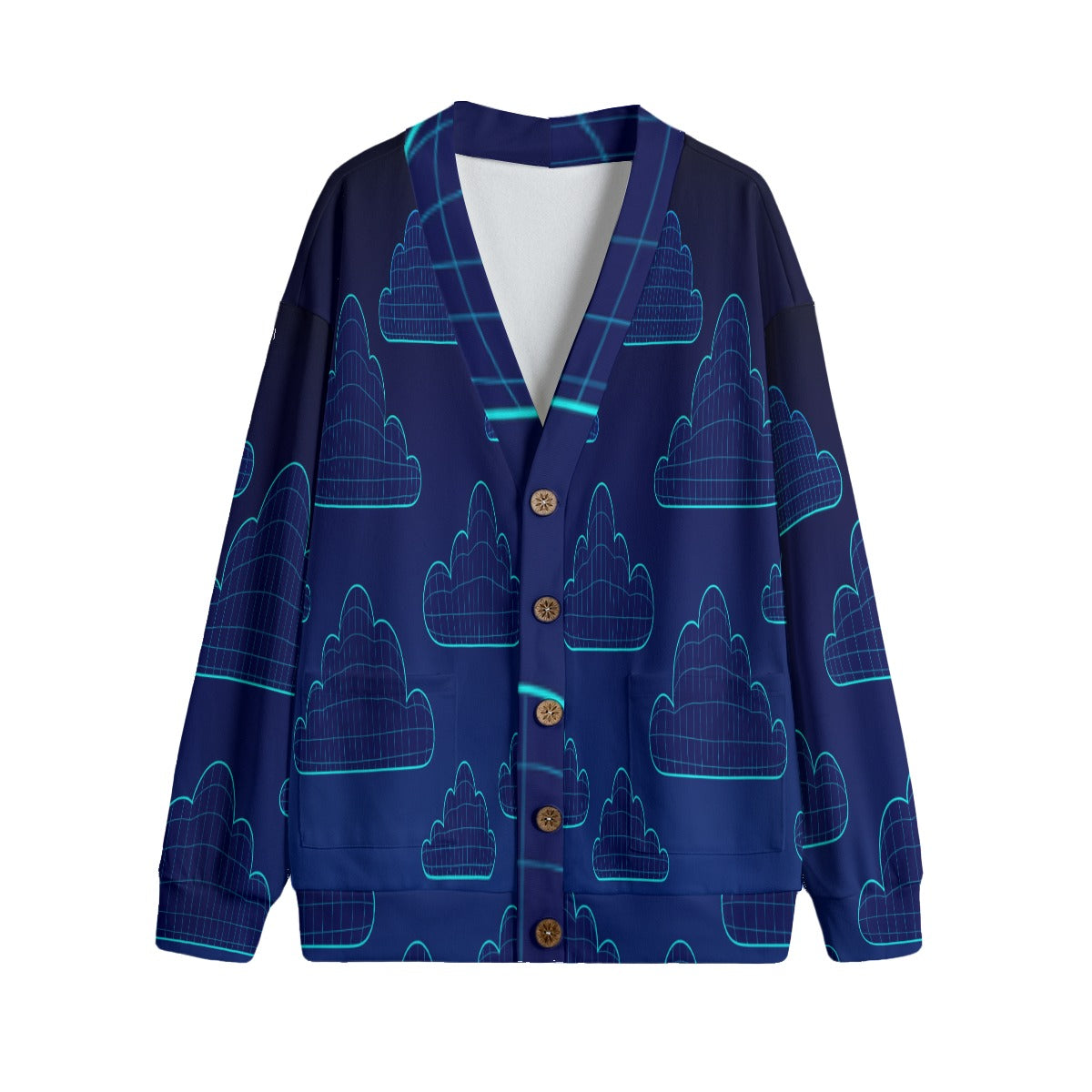 Unisex V-neck Knitted Fleece Cardigan With Button Closure