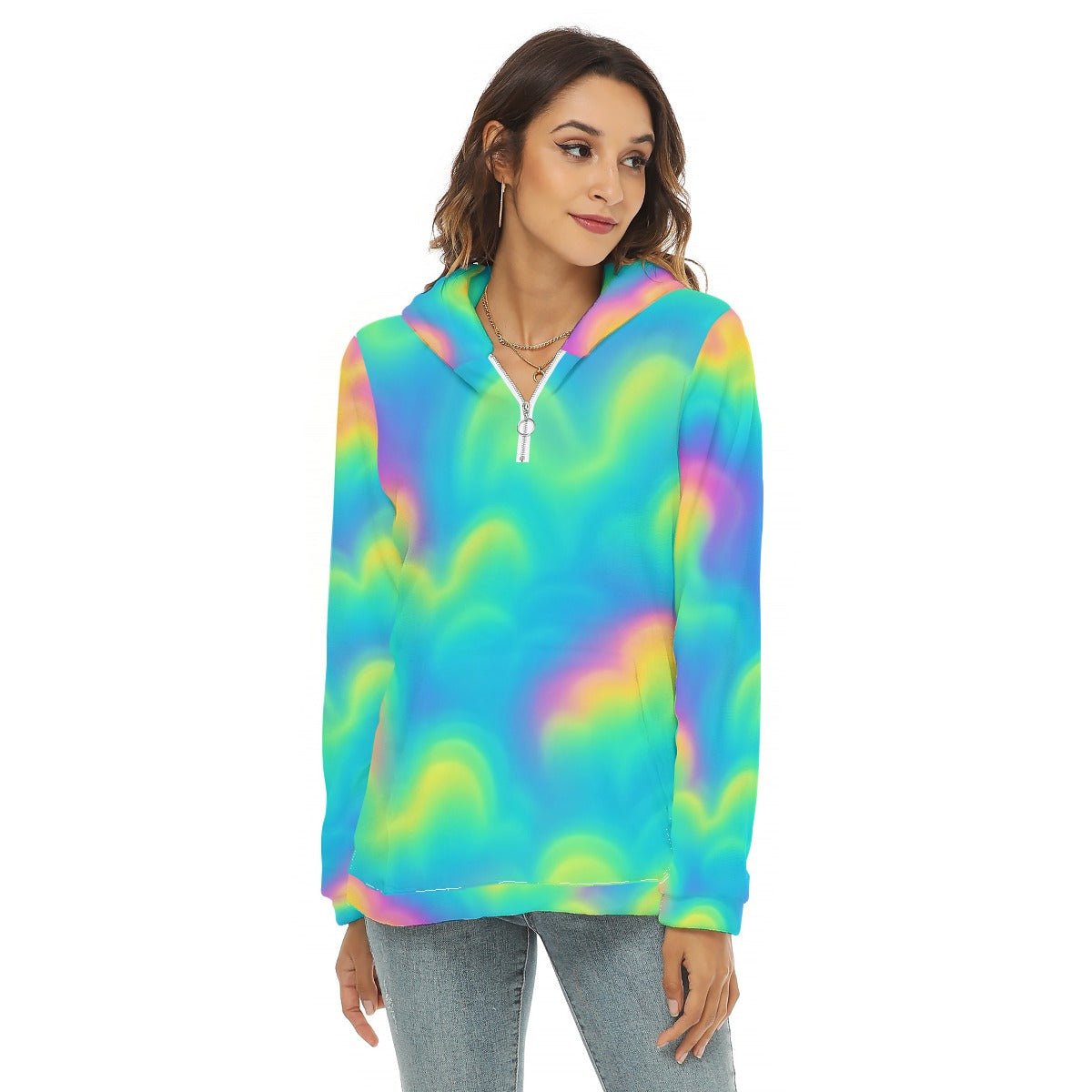 Women's Borg Fleece Hoodie With Half Zip