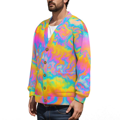 Unisex V-neck Knitted Fleece Cardigan With Button Closure