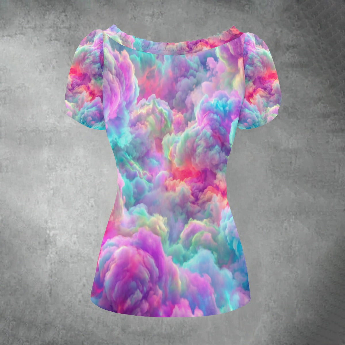 All-over print Women's Puff Sleeve Pleated Shirt
