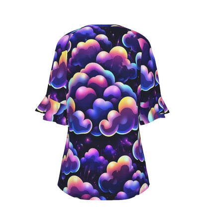 V-neck Women's T-shirt With Bell Sleeve