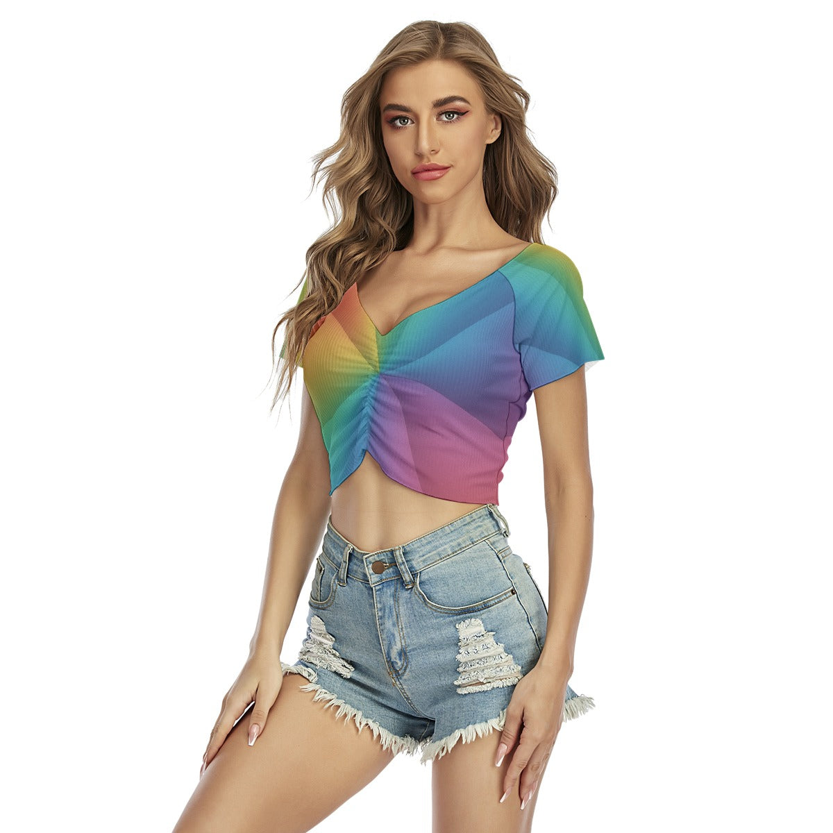 Women's Raglan Drawstring Front Crop Tee