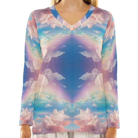 Women's Loose V-Neck T-Shirt With Long Sleeve