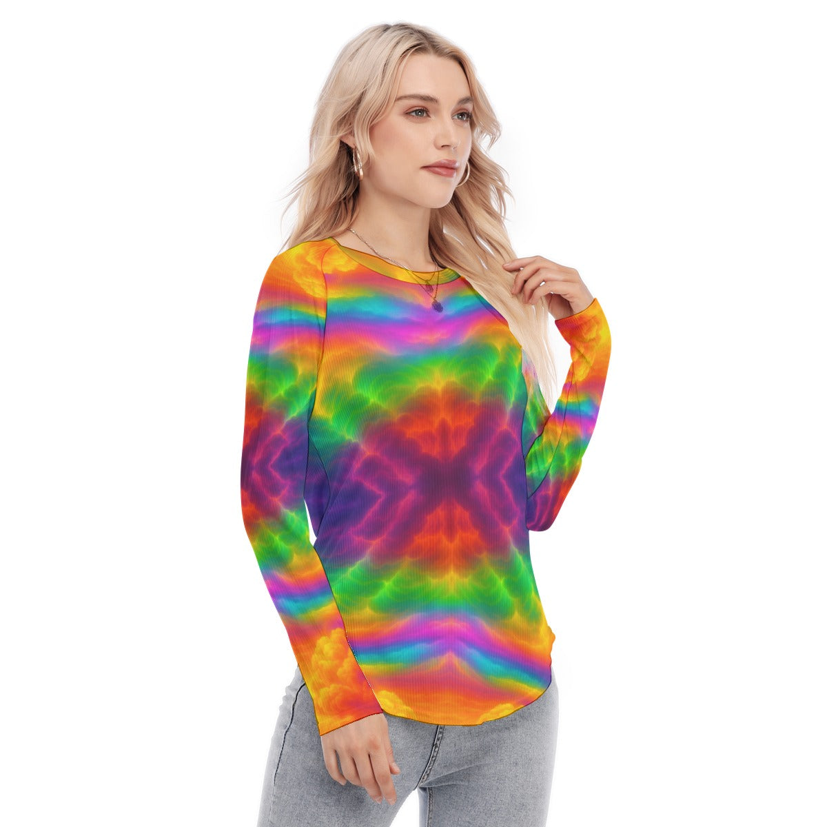 Women's Raglan Sleeves U-Shaped Hem Long Sleeves Blouse