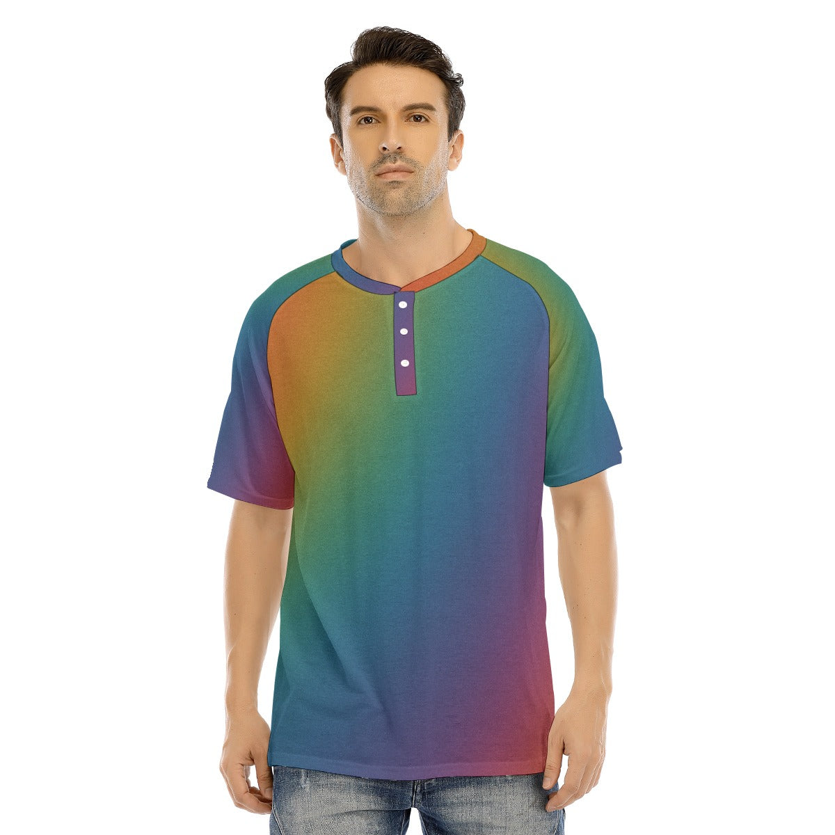 Men's Raglan Sleeve T-shirt With Button Closure
