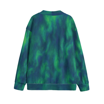 Unisex V-neck Knitted Fleece Cardigan With Button Closure