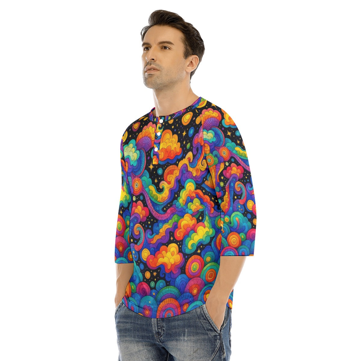 Men's Bracelet Sleeve T-shirt With Button Closure - view 3