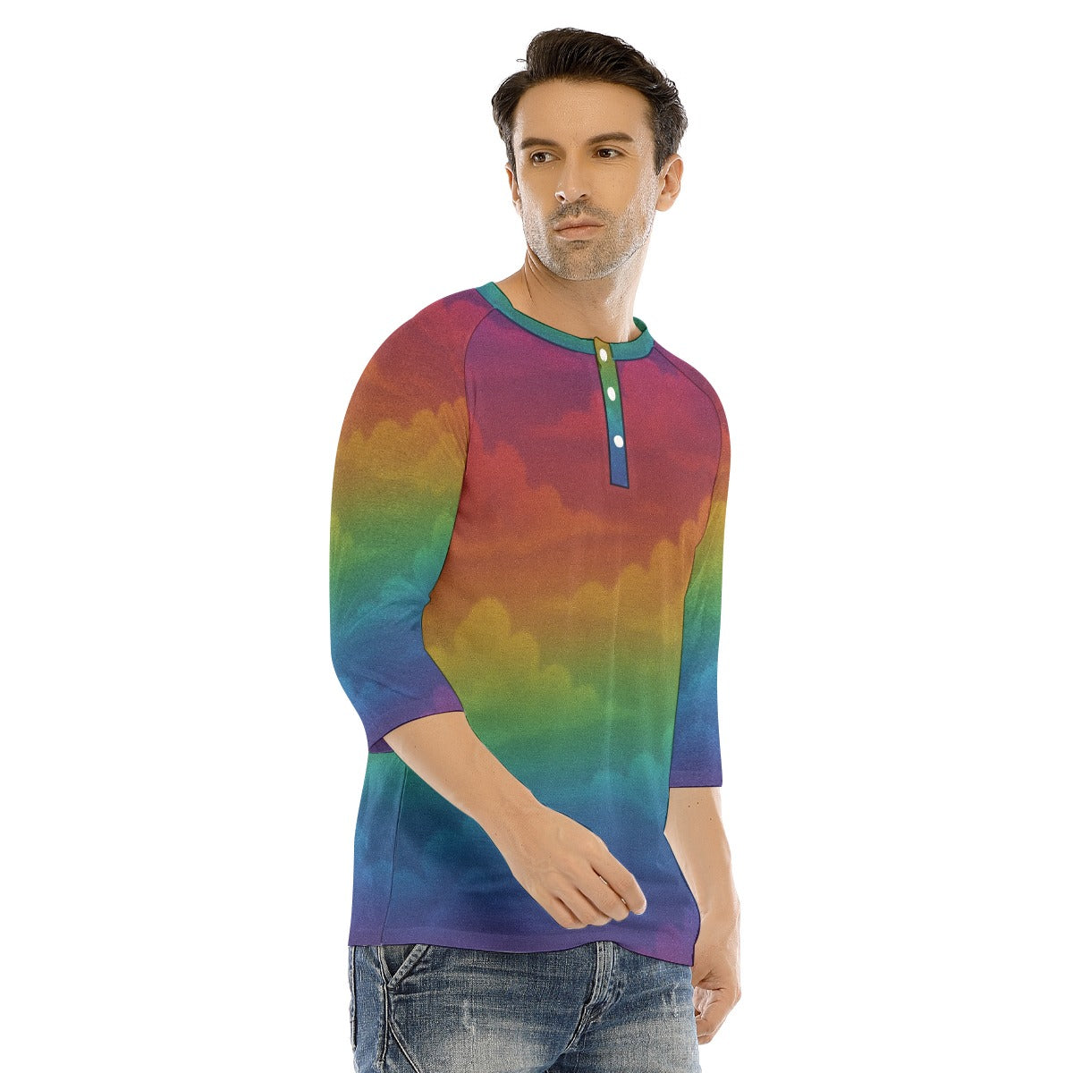Men's Bracelet Sleeve T-shirt With Button Closure - view 2