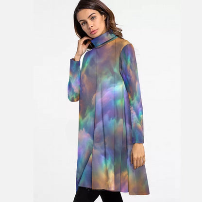 Women's High Neck Dress With Long Sleeve