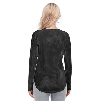 Women's Raglan Sleeves U-Shaped Hem Long Sleeves Blouse