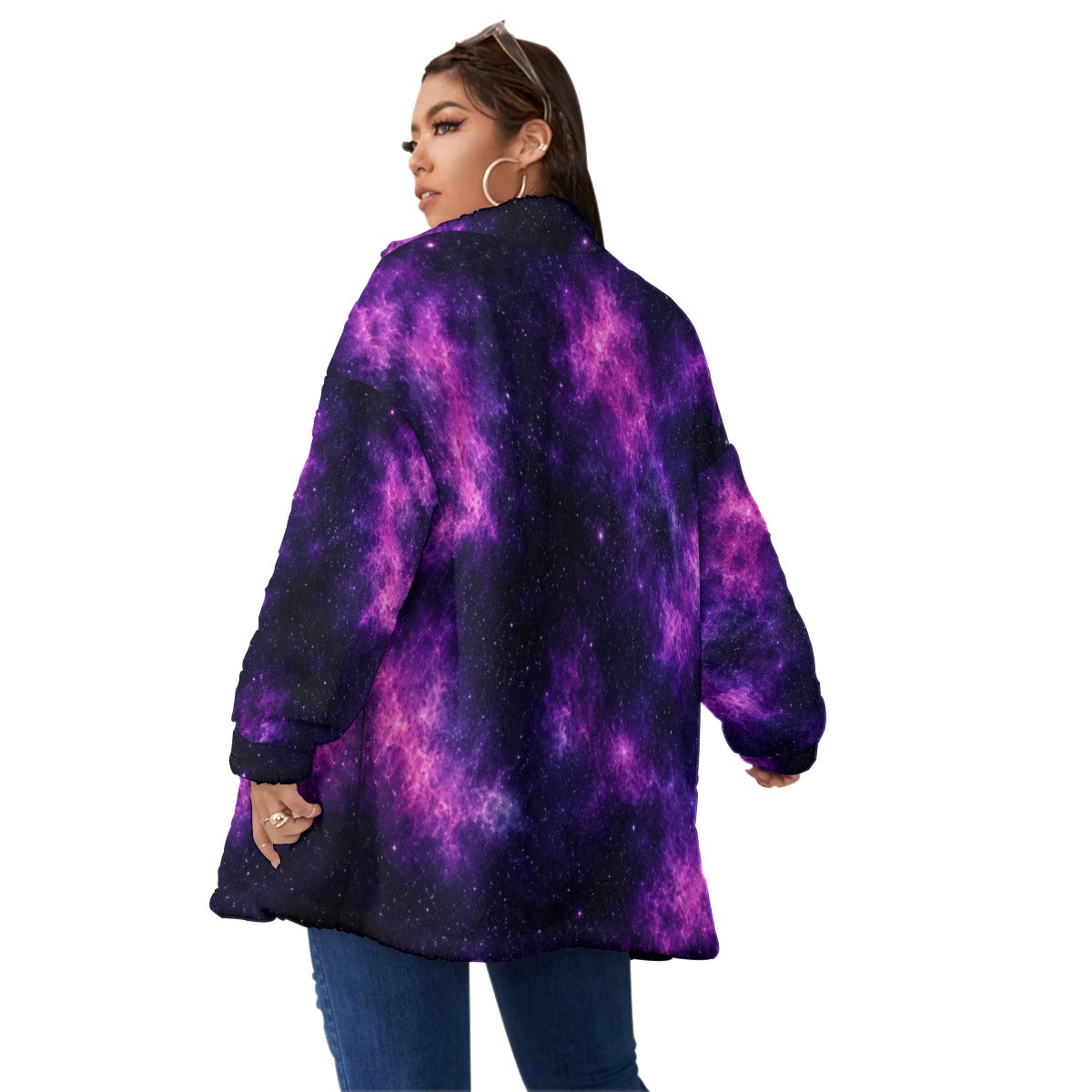 Unisex Borg-Fleece Stand-Up Collar Zip Coat — Plus Size - view 4