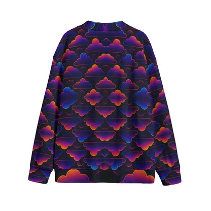 Unisex V-neck Knitted Fleece Cardigan With Button Closure