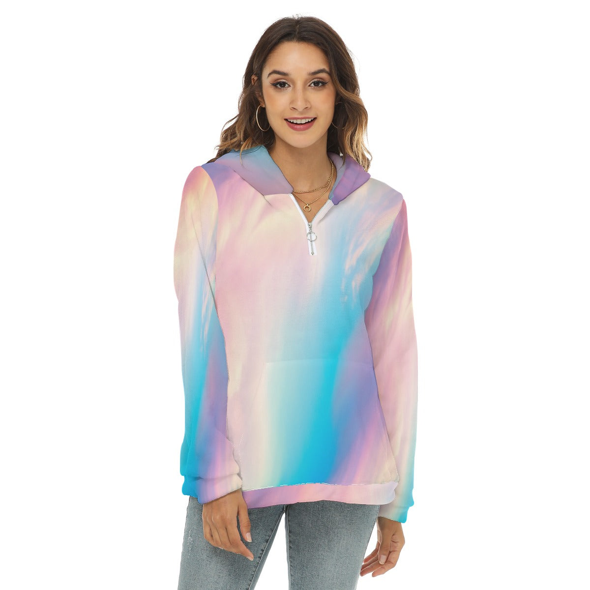 Women's Borg Fleece Hoodie With Half Zip