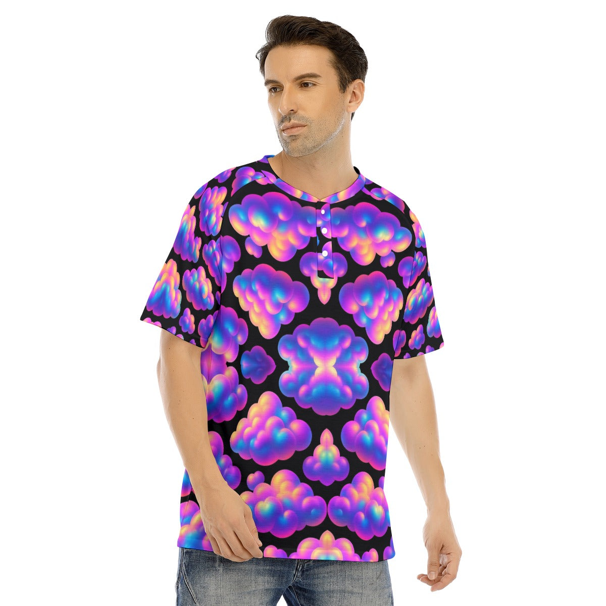 Men's Raglan Sleeve T-shirt With Button Closure