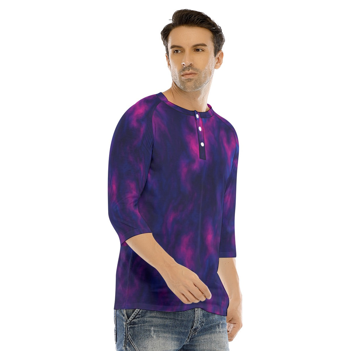 Men's Bracelet Sleeve T-shirt With Button Closure - view 2
