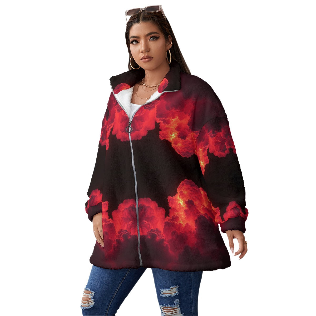 Unisex Borg Fleece Stand-up Collar Coat With Zipper Closure(Plus Size)