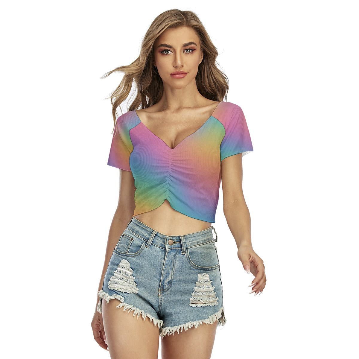 Women's Raglan Drawstring Front Crop Tee