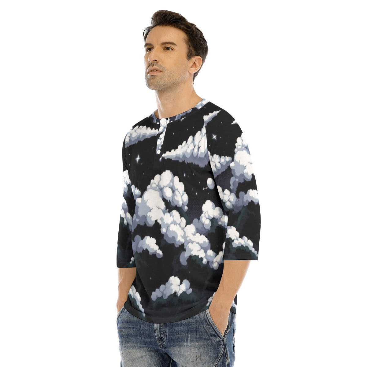 Men's Bracelet Sleeve T-shirt With Button Closure - view 3