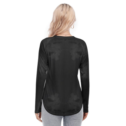 Women's Raglan Sleeves U-Shaped Hem Long Sleeves Blouse