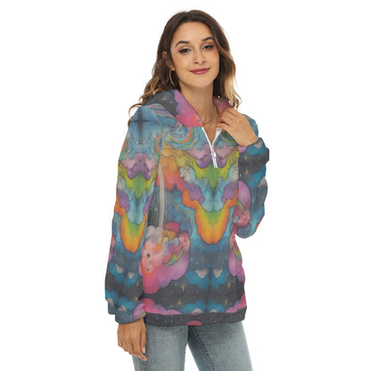 Women's Borg Fleece Hoodie With Half Zip