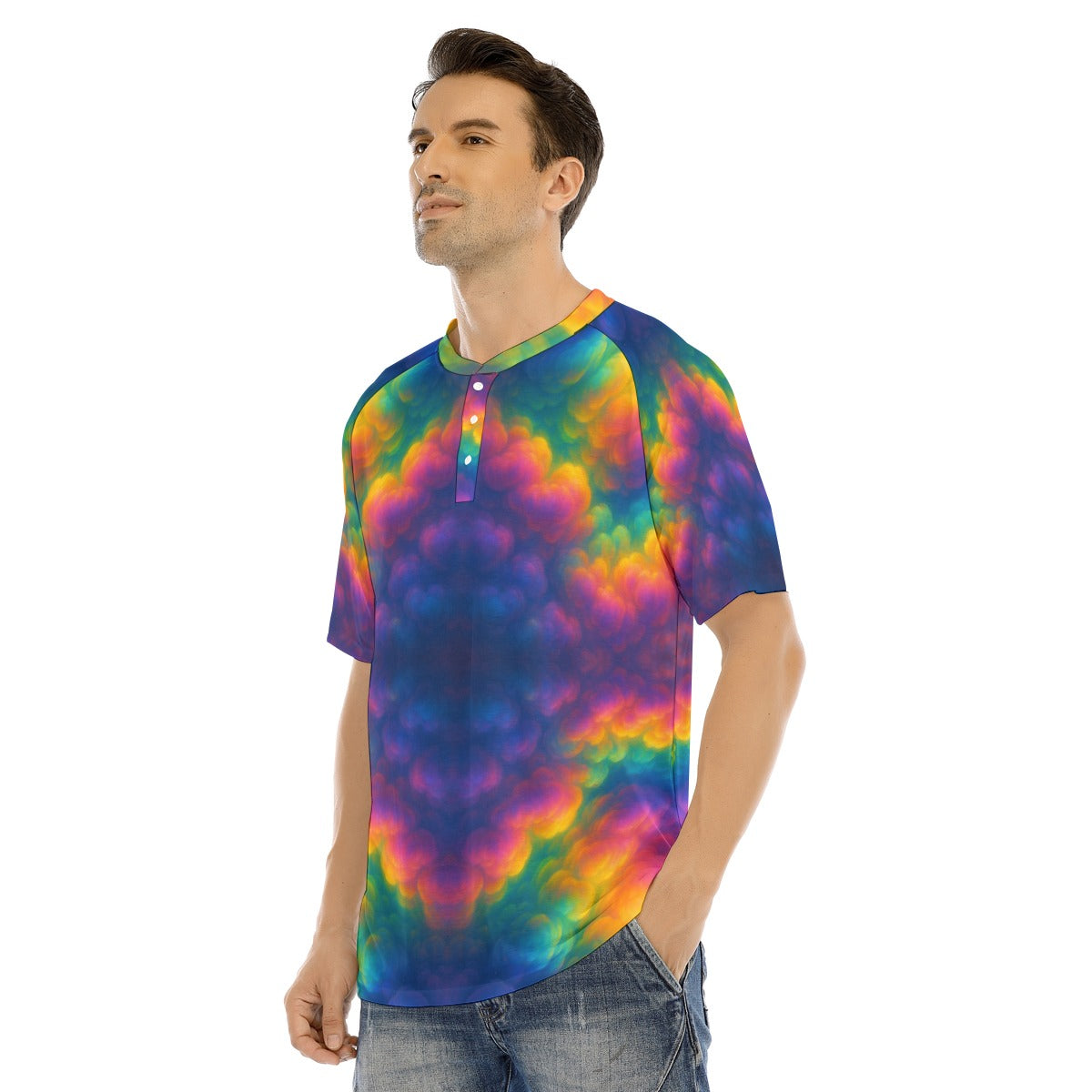 Men's Raglan Sleeve T-shirt With Button Closure